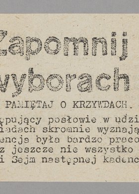 Ulotka opozycyjna wzywająca do bojkotu wyborów do Sejmu co ma powstrzymać dalsze zniewolenie Polski