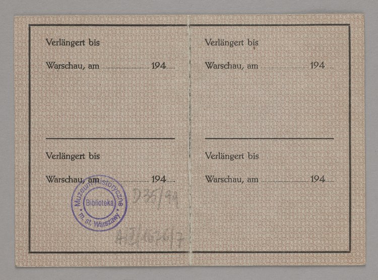 Personen-Passierschein / Przepustka do Żydowskiej Dzielnicy Mieszkaniowej w Warszawie doktora Jerzego Higiera
