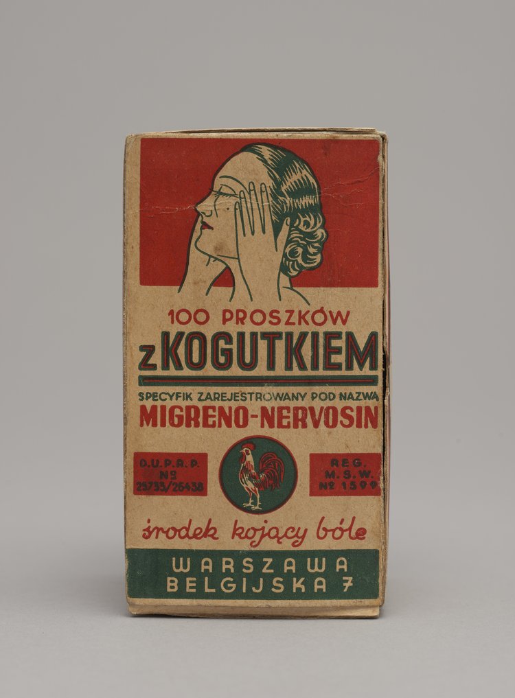 Pudełko firmowe po proszkach z kogutkiem