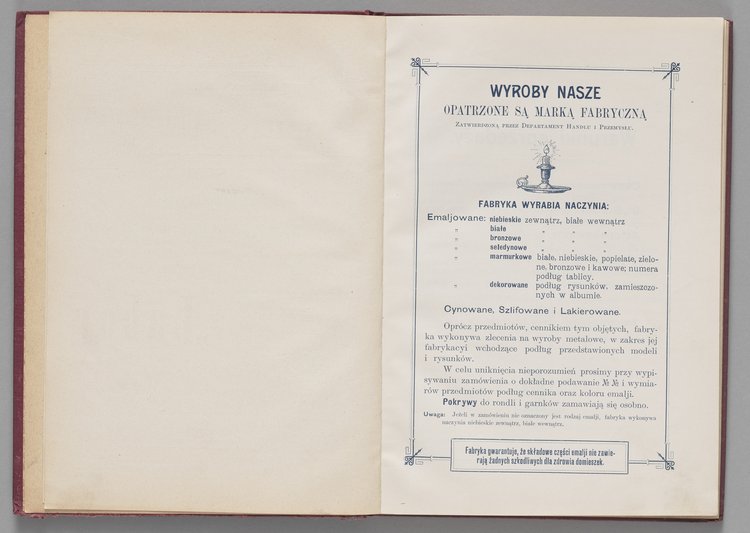Katalog i cennik wyrobów kuchennych Towarzystwa Akcyjnego Emaljerni i Warsztatów w Warszawie "Labor"
