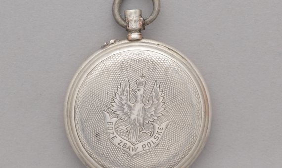 Zegarek kieszonkowy - koperta bez mechanizmu, ozdobiona wizerunkiem Orła w koronie
