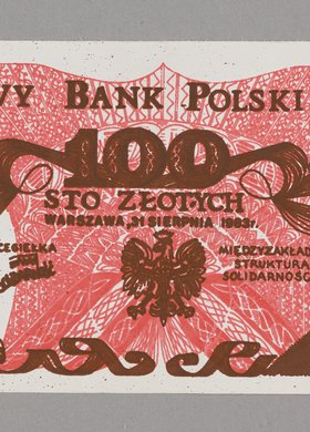 Cegiełka w formie banknotu z podobizną Lecha Wałęsy