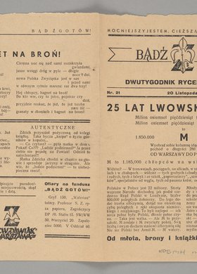 Czasopismo p.t. "Bądź Gotów. Dwutygodnik Rycerzy Zawiszy", Rok II, Nr. 21 z 20 listopada 1943 r.