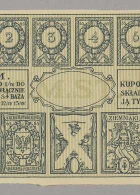 Bon zaopatrzeniowy z okresu I Wojny Światowej wydany przez Magistrat Miasta stołecznego Warszawy na chleb, cukier i ziemniaki