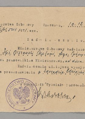 Zaświadczenie wydane Antoniemu Olszewskiemu