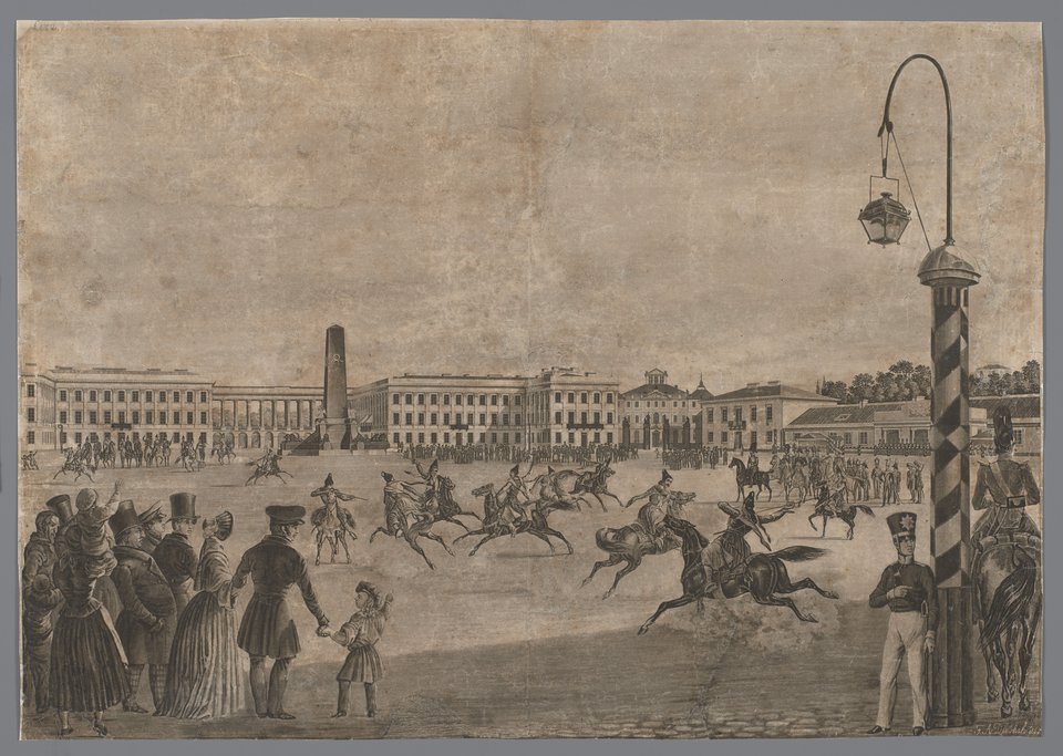 Plac Saski (Popisy konnej jazdy muzułmańskiej na placu Saskim), A.F. Dietrich, A.F. Dietrich, 1843