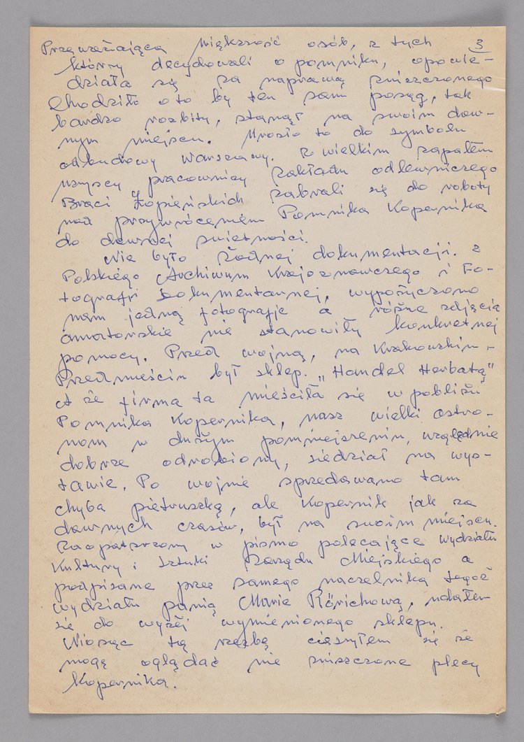 Relacja Jerzego Chojnackiego z prac naprawczych jakie prowadził przy pomniku Mikołaja Kopernika w Warszawie