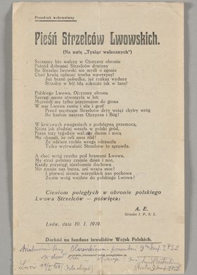 Broszurka z "Pieśnią Strzelców Lwowskich"