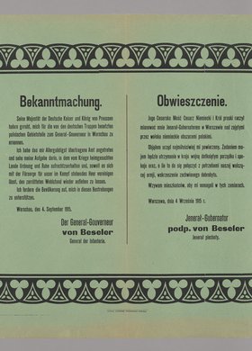 Bekanntmachung / Obwieszczenie o powołaniu Hansa von Beselera na urząd generał-gubernatora warszawskiego