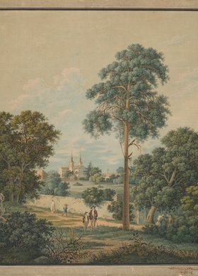 Widok z Lasku Bielańskiego na klasztor Kamedułów na Bielanach