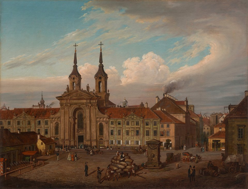 Plac Krasińskich z kościołem Pijarów, wg M. Zaleskiego, ok. 1850