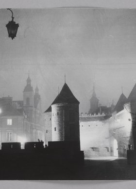 The Warsaw Barbican at night