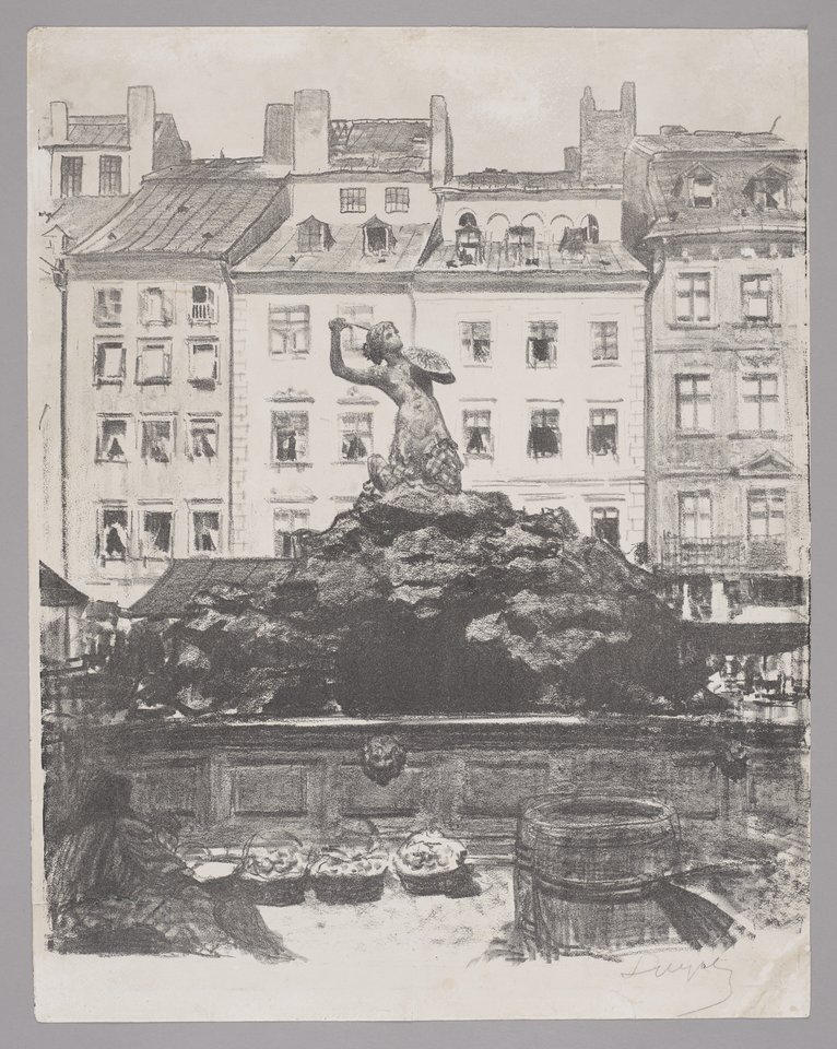Syrena na Rynku Starego Miasta, Leon Wyczółkowski, litografia, 1915