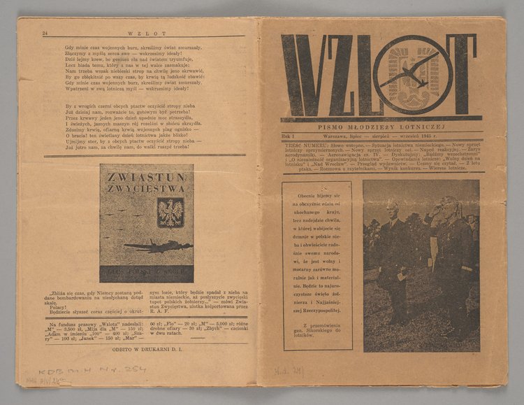 Czasopismo zatytułowane "Wzlot. Pismo Młodzieży Lotniczej", Rok I, lipiec - wrzesień 1943 r.
