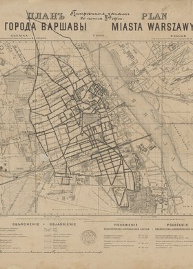 Plan miasta Warszawy. Kanały zbudowane do końca IV etapu, skala 1:16 800