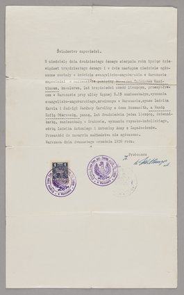 Świadectwo zapowiedzi małżeństwa Edwarda Manitiusa i Wandy Zofii Otorowskiej