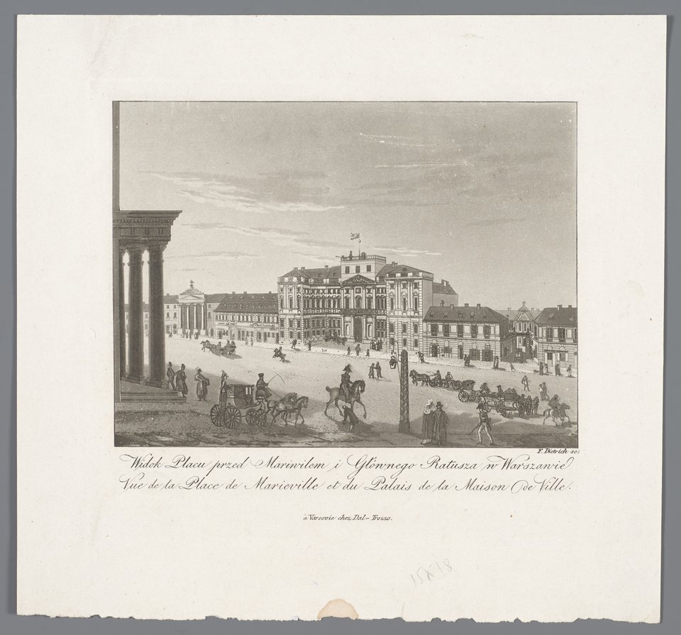 Widok placu przed Marywilem i głównego Ratusza, Fryderyk Krzysztof Dietrich, lata 1827–1829