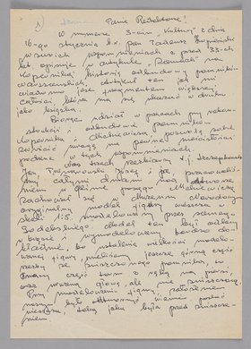 List wysłany przez Jerzego Chojnackiego do redaktora czasopisma p.t. "Kultura"