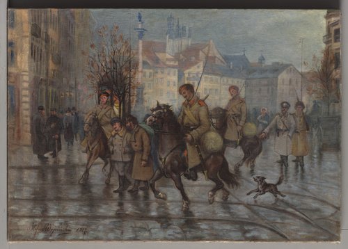 Patrol rosyjski na placu Zamkowym w 1905 roku