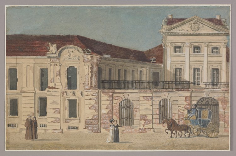 Pałac Igelströma ze śladami zniszczeń z 1794 roku