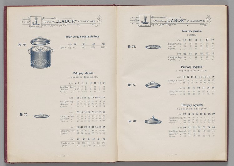 Katalog i cennik wyrobów kuchennych Towarzystwa Akcyjnego Emaljerni i Warsztatów w Warszawie "Labor"