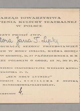 Zaproszenie - bilet wstępu na spektakl p.t. "Sen nocy letniej"