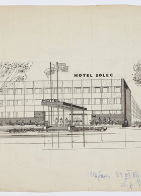 Hotel Solec, ul. Zagórna, widok perspektywiczny elewacji frontowej