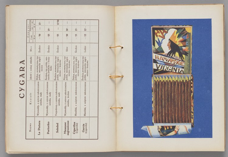 Katalog p.t. 'Co palić w roku 1931. Ilustrowany Katalog Polskiego Monopolu Tytoniowego' wraz z ulotką reklamową papieru papierosowego 'AIDA'