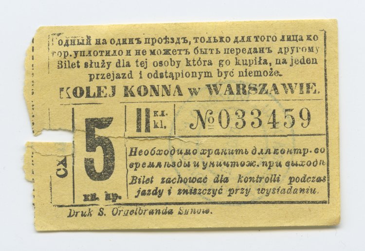 Bilet jednorazowy w klasie II Kolei Konnej w Warszawie