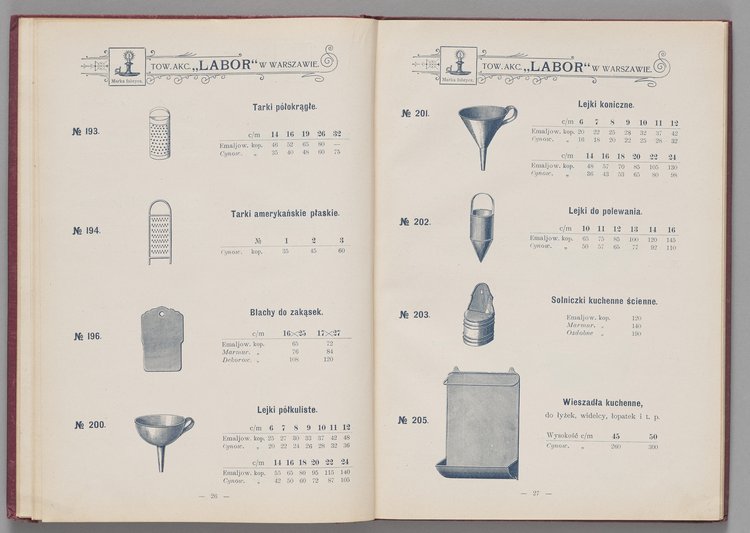 Katalog i cennik wyrobów kuchennych Towarzystwa Akcyjnego Emaljerni i Warsztatów w Warszawie "Labor"