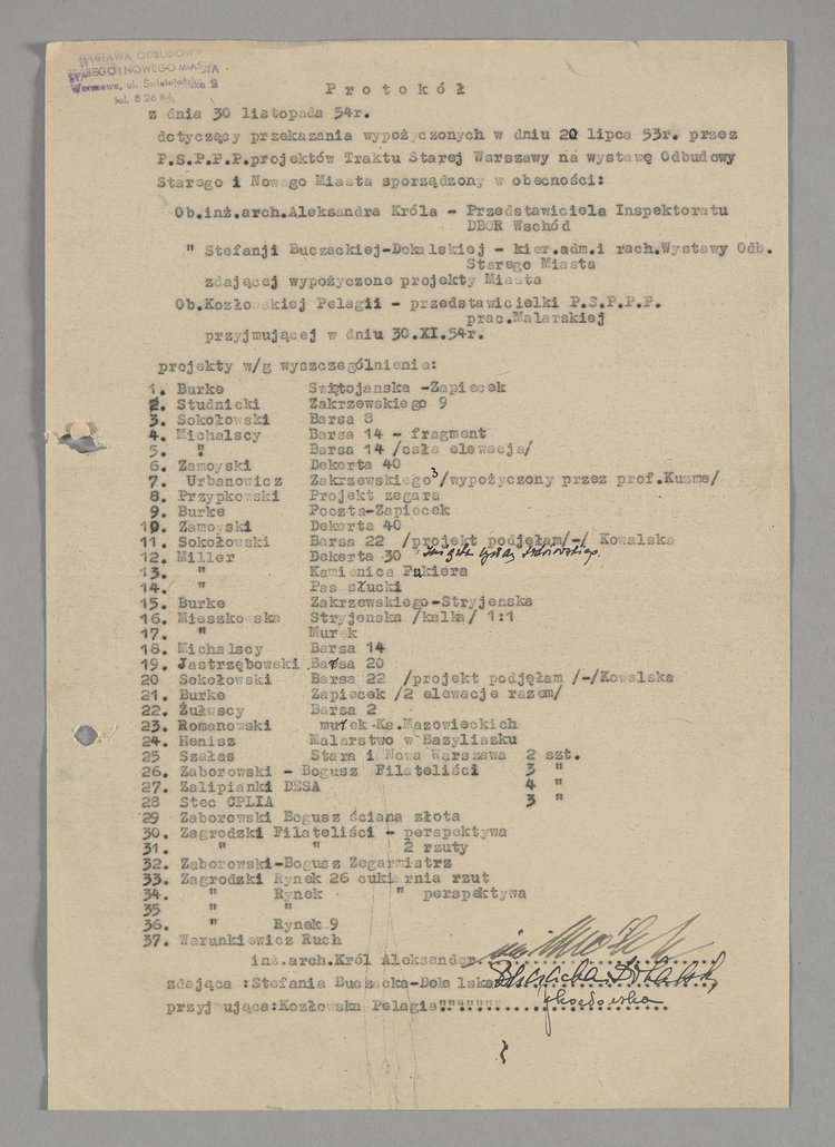 Protokół zwrotu projektów Traktu Starej Warszawy