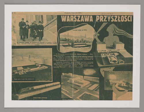 Wycinek z gazety z niedzieli 5 kwietnia 1936 r. z reklamą wystawy p.t. 'Warszawa przyszłości'