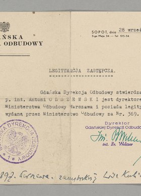 Legitymacja wystawiona Antoniemu Olszewskiemu