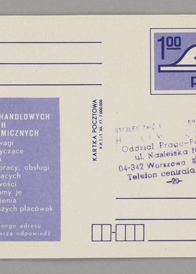 Pocztówka wydana dla klientów placówek handlowych usługowych i gastronomicznych, która miała pomóc w usprawnieniu organizacji pracy, obsługi lub występujących nieprawidłowości