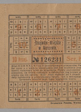 Abonament tramwajowy dziesięcioprzejazdowy wydany przez Tramwaje Miejskie w Warszawie
