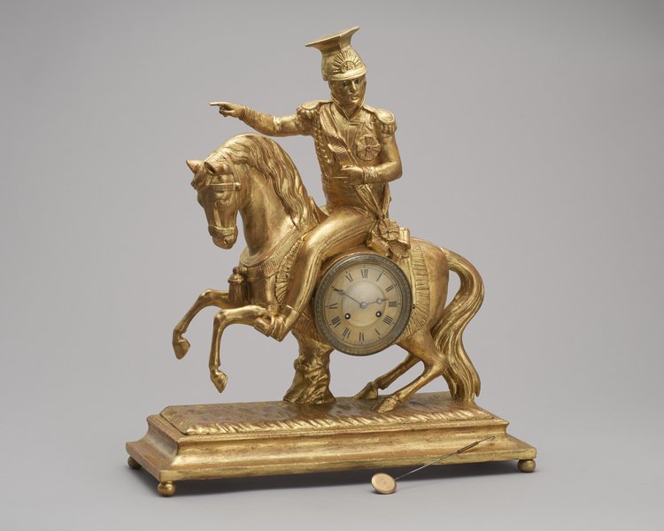 Zegar kominkowy z postacią księcia Józefa Poniatowskiego na koniu