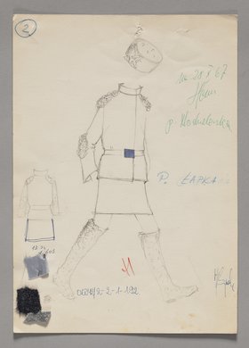 Projekt kostiumu damskiego z futrzanymi łatami z kolekcji Kozak Look