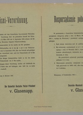 Polizeiverordnung / Rozporządzenie policyjne o ustanowieniu godziny policyjnej oraz godzin zamykania lokali z wyszynkiem