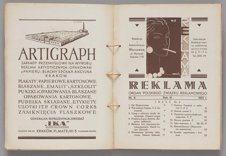 Katalog p.t. 'Co palić w roku 1931. Ilustrowany Katalog Polskiego Monopolu Tytoniowego' wraz z ulotką reklamową papieru papierosowego 'AIDA'