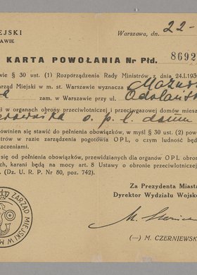 Karta powołania dla Wacława Mazurkiewicza