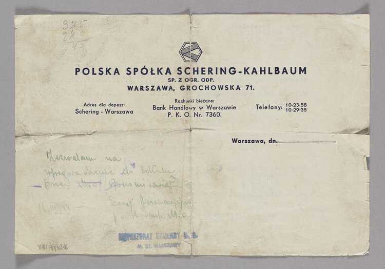 Zaświadczenie upoważniające Wacława Chmielewskiego do zajęcia lokalu przy ul. Grochowskiej 140 m. 5 w Warszawie