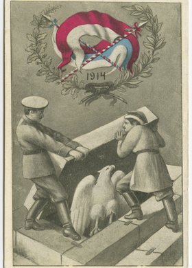 Rosyjska pocztówka propagandowa wydana po wybuchu I wojny światowej