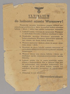 ULTIMATUM do ludności miasta Warszawy!
