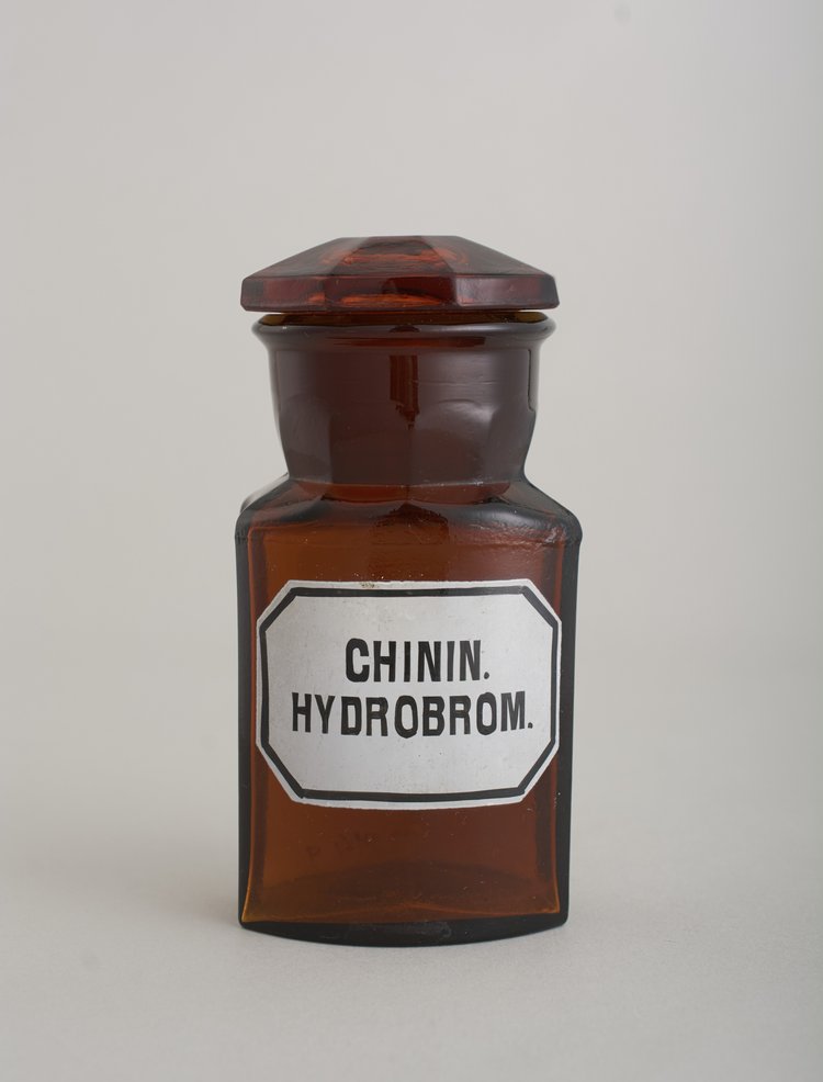 Słoik apteczny z sygnaturą CHININ. HYDROBROM.