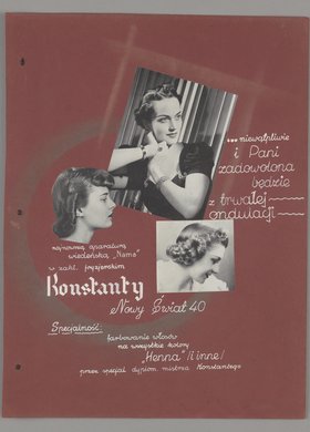 Reklama Zakładu fryzjerskiego Konstanty w Warszawie