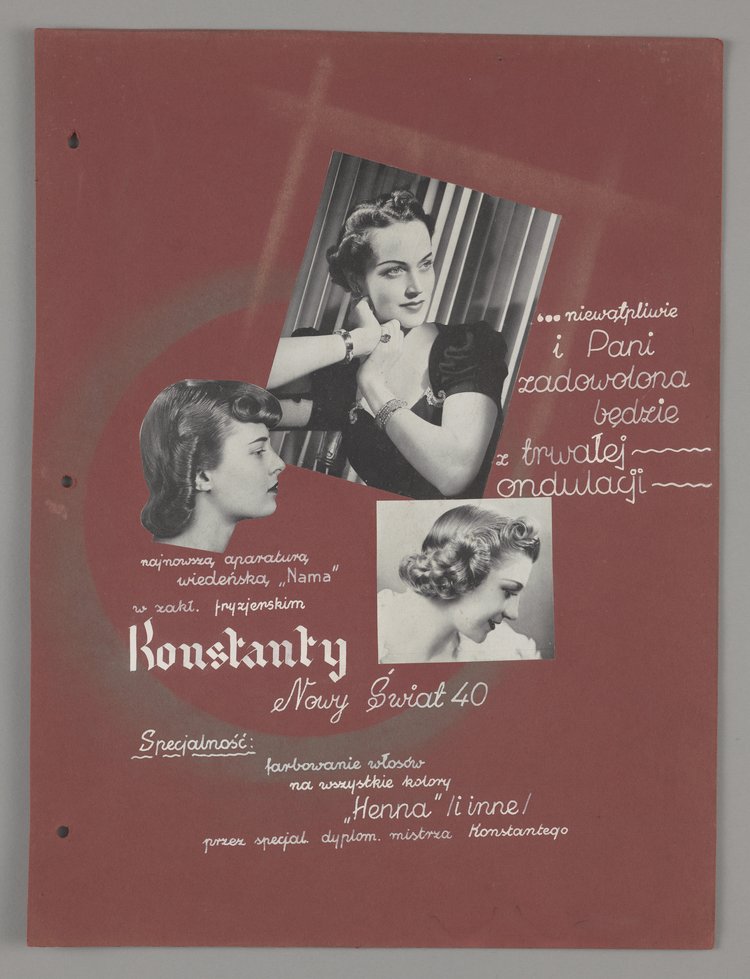 Reklama Zakładu fryzjerskiego Konstanty w Warszawie