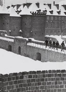 Defensive walls, the Warsaw Barbican and burgher houses of the New Town in winter