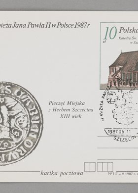 Pocztówka wydana z okazji III. wizyty papieża św. Jana Pawła w Polsce w 1987 r.