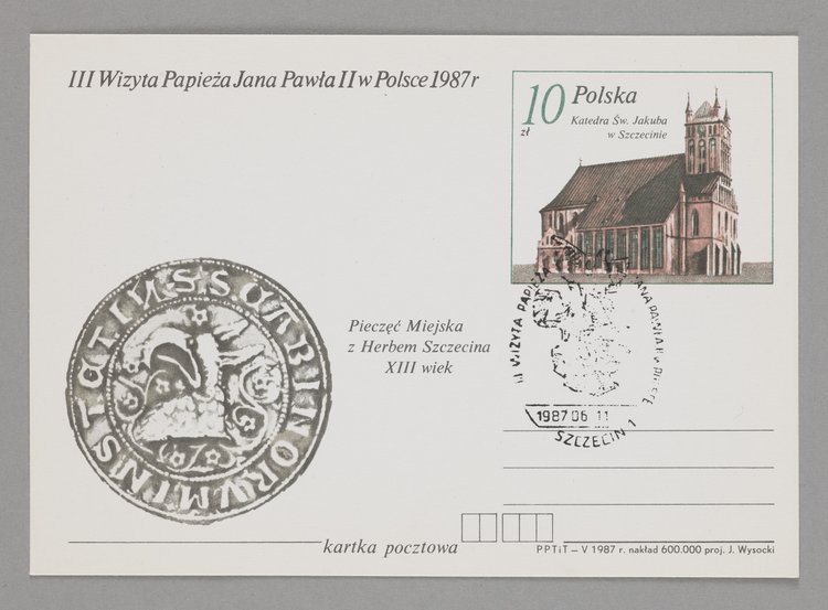 Pocztówka wydana z okazji III. wizyty papieża św. Jana Pawła w Polsce w 1987 r.