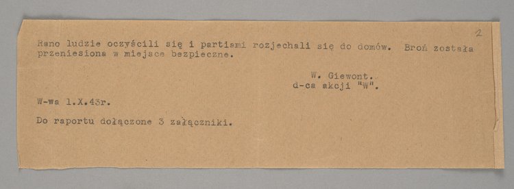 Raport z opisem przebiegu Akcji "W" - Akcji Dywersyjnej "Wilanów" wraz z trzema załącznikami